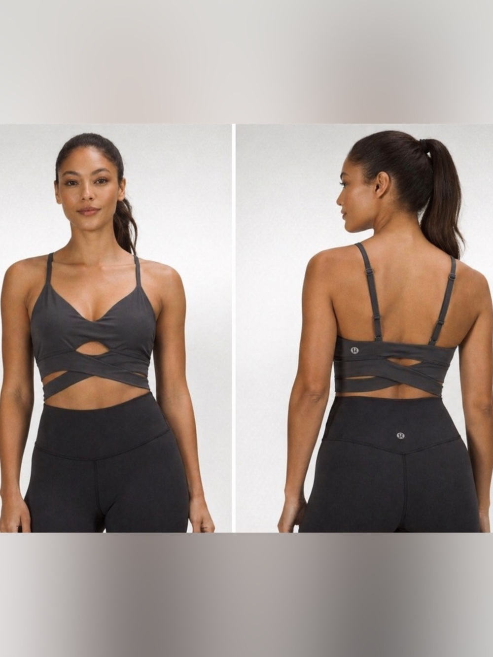 Lululemon V-Neck Crossover Underband Bra Size 6/S graphite black  NWT LW2EISS